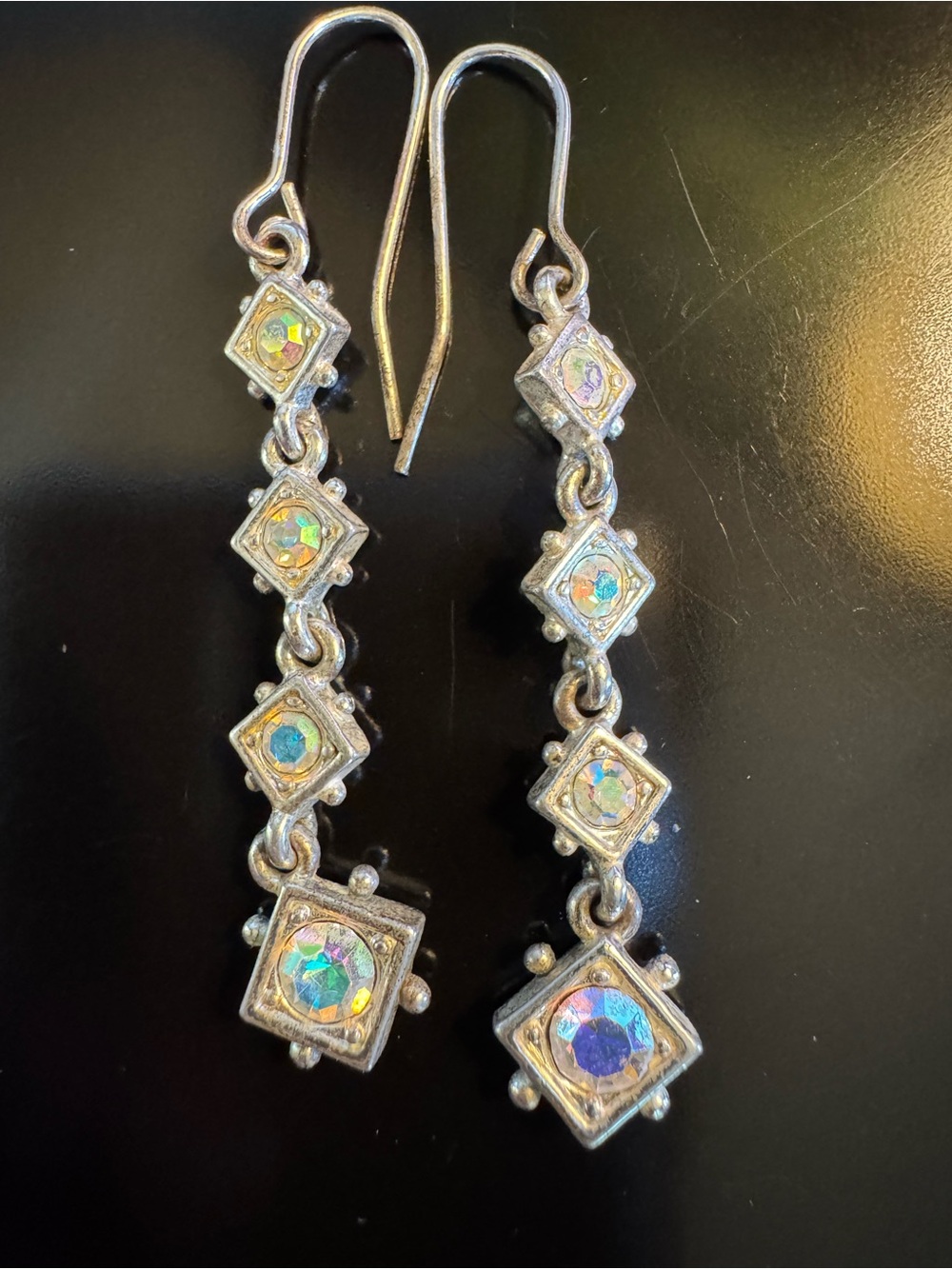 Vintage Aurora Borealis Crystal Dangle Earrings